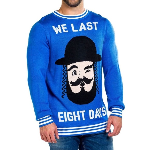 Tipsy Elves Rabbi We Last Eight Days Ugly Christmas Hannukah Sweater NWT XL - Picture 2 of 15